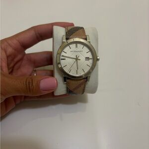 Burberry Beige and Brown Checkered Watch